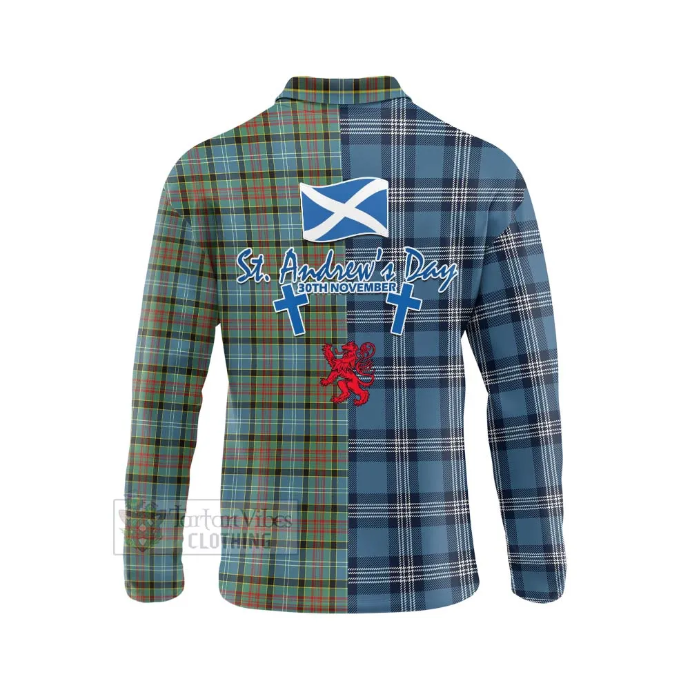 Brisbane Tartan Long Sleeve Polo Shirt Happy St. Andrew's Day Half Tartan Style