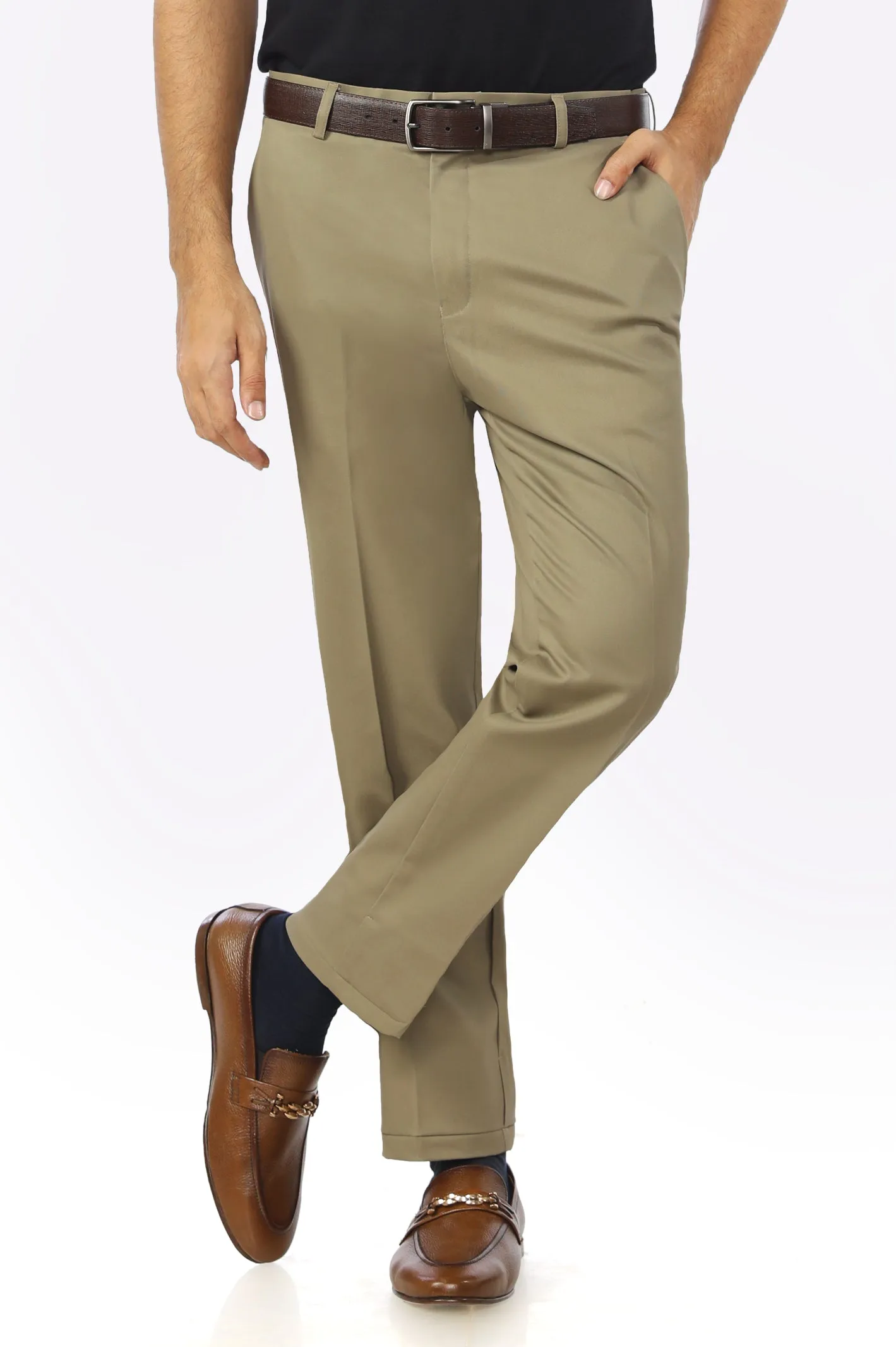 Brown Cotton Regular Fit Trouser