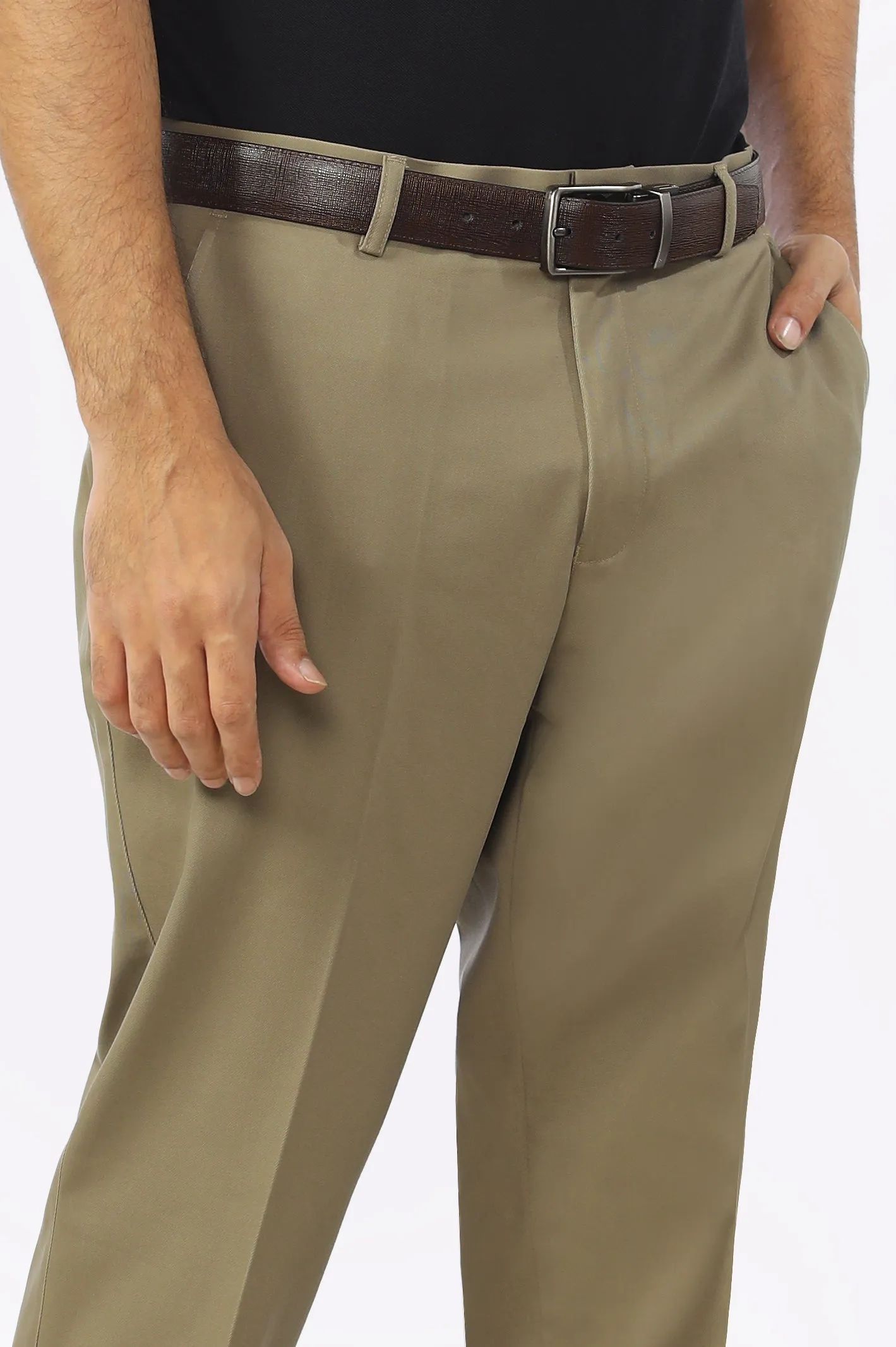 Brown Cotton Regular Fit Trouser