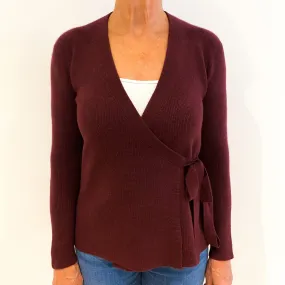 Burgundy Red Ribbed Cashmere Crossover Tie Up Cardigan Medium