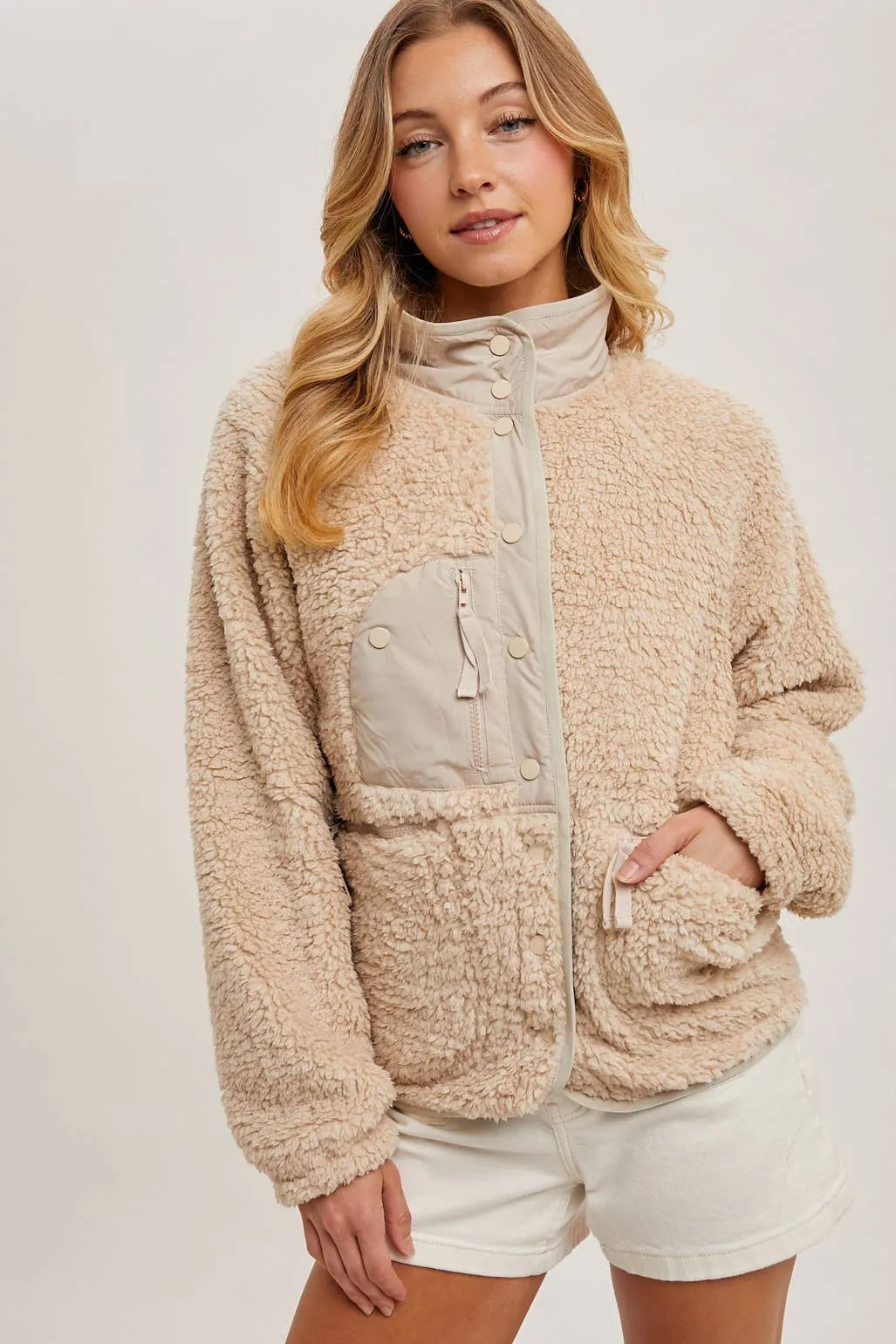 Camila - Button Down Fleece Sherpa Jacket