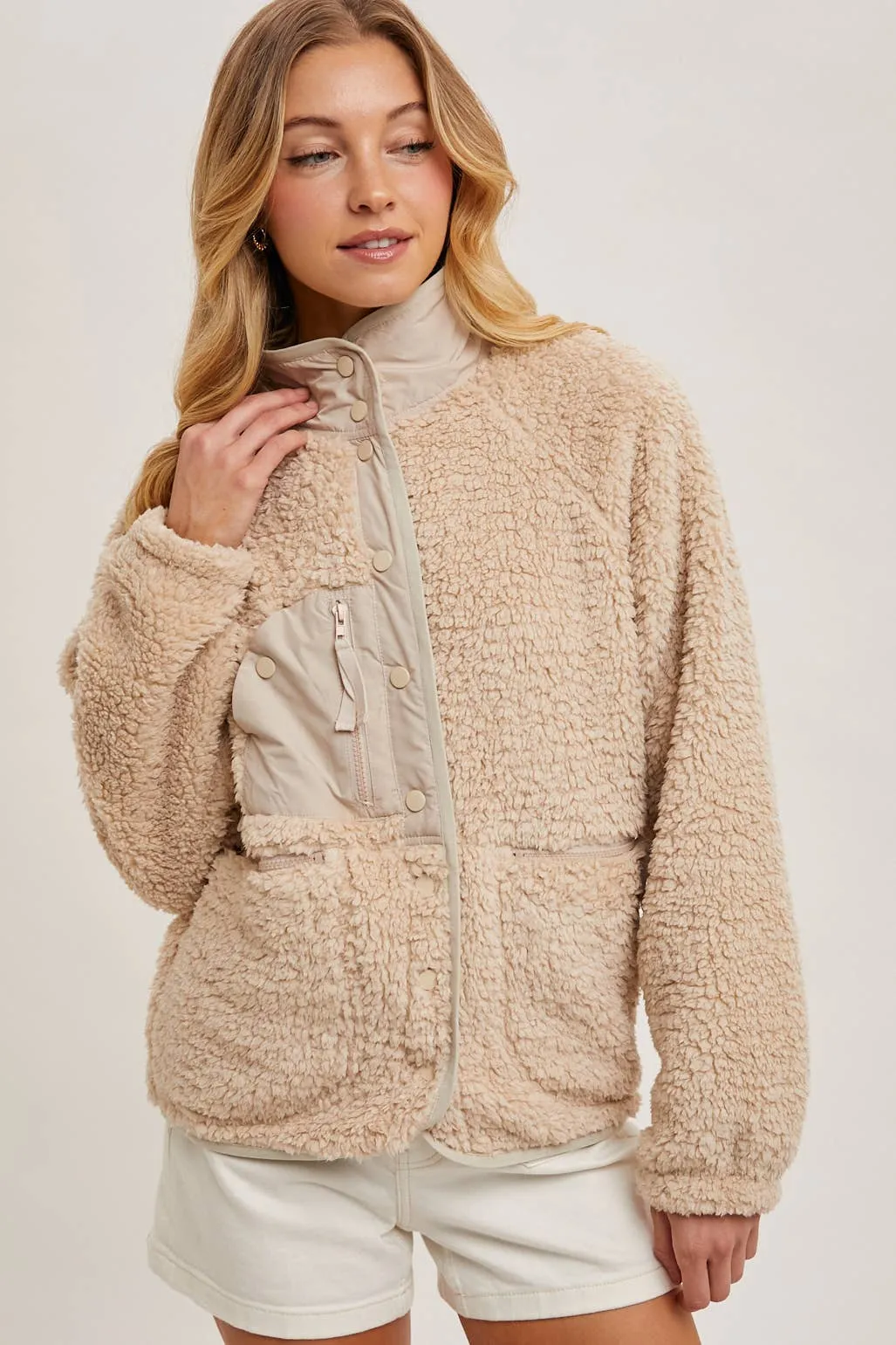 Camila - Button Down Fleece Sherpa Jacket