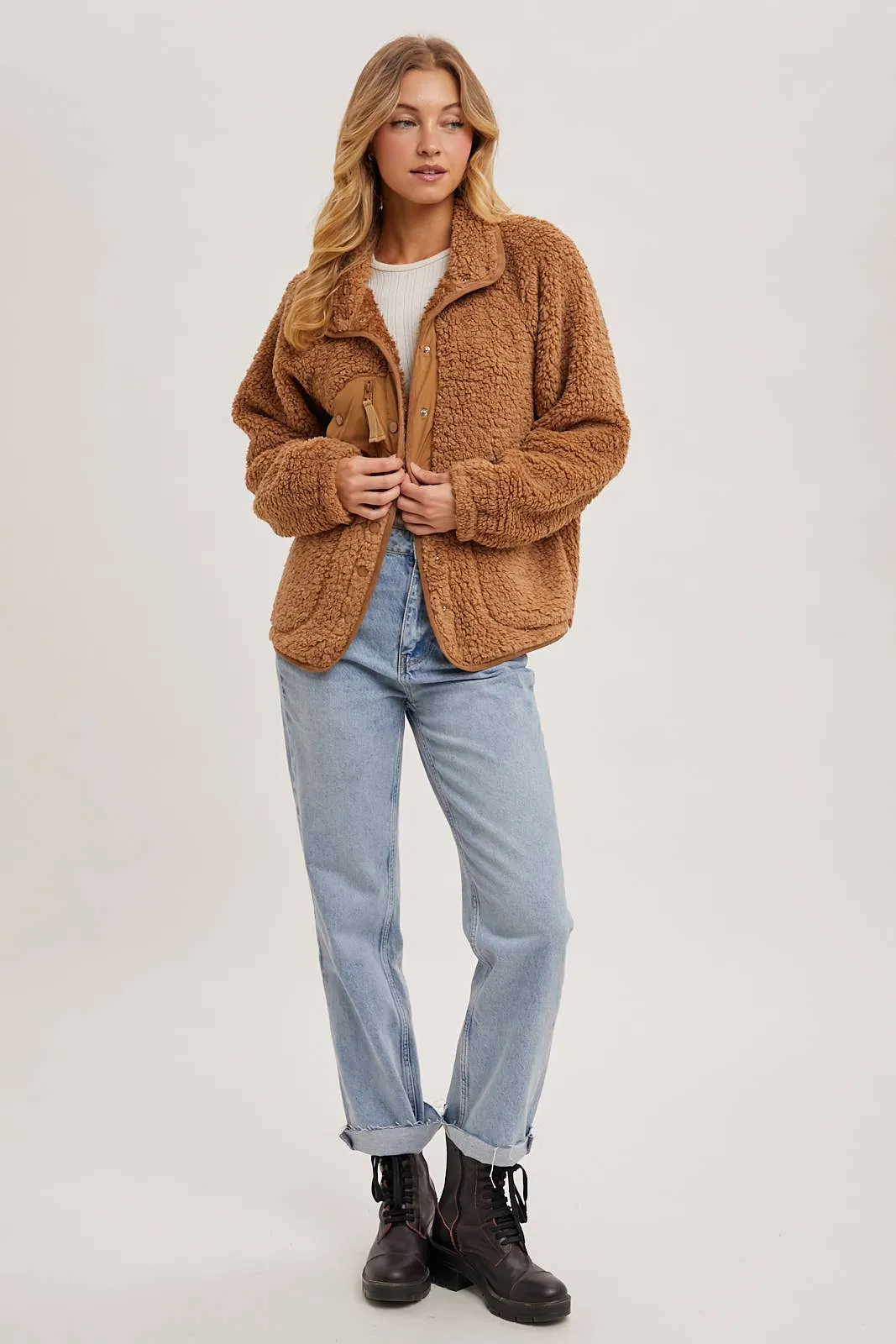 Camila - Button Down Fleece Sherpa Jacket