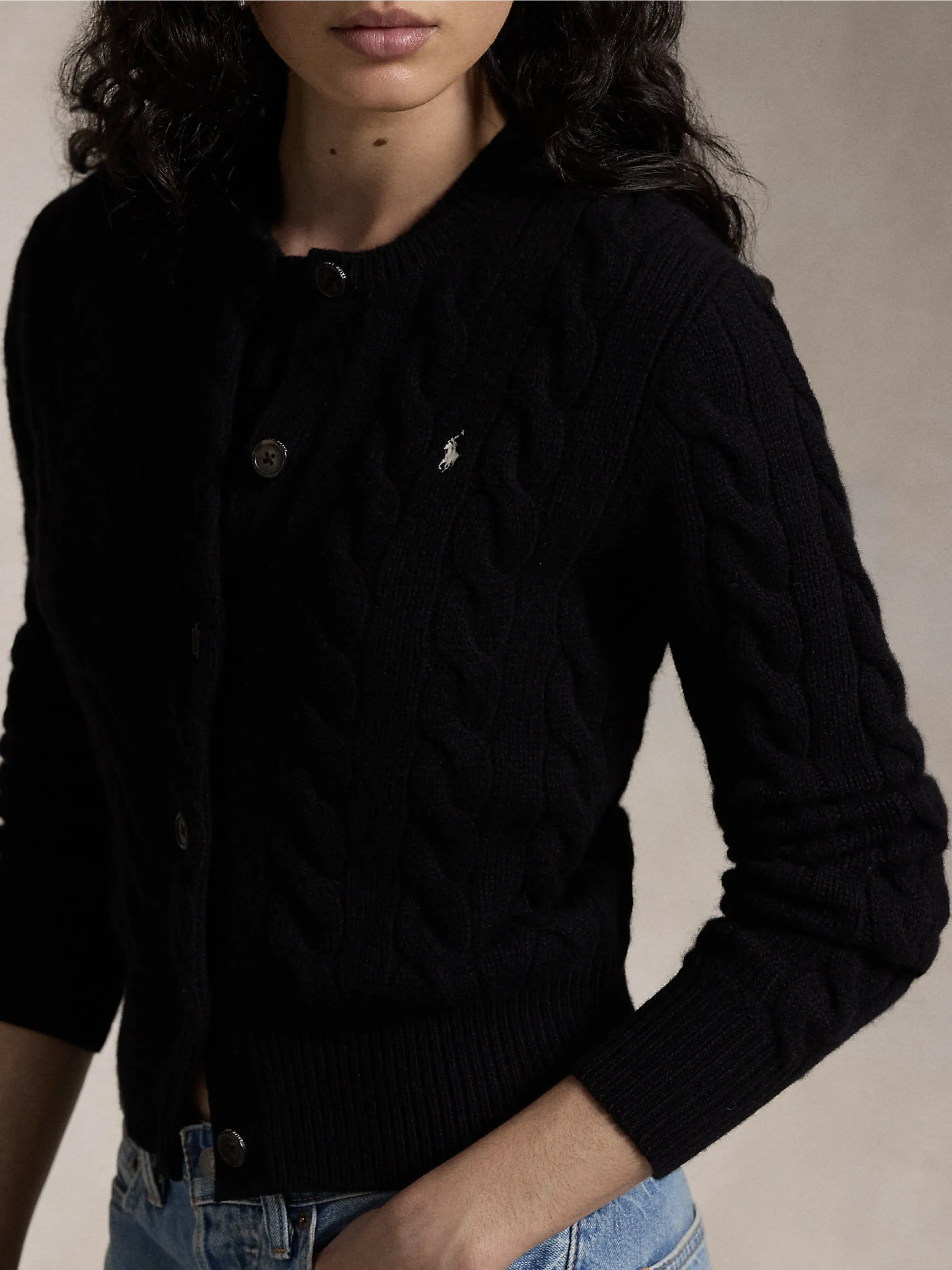 Cardigan a Trecce in Misto Cashmere Nero