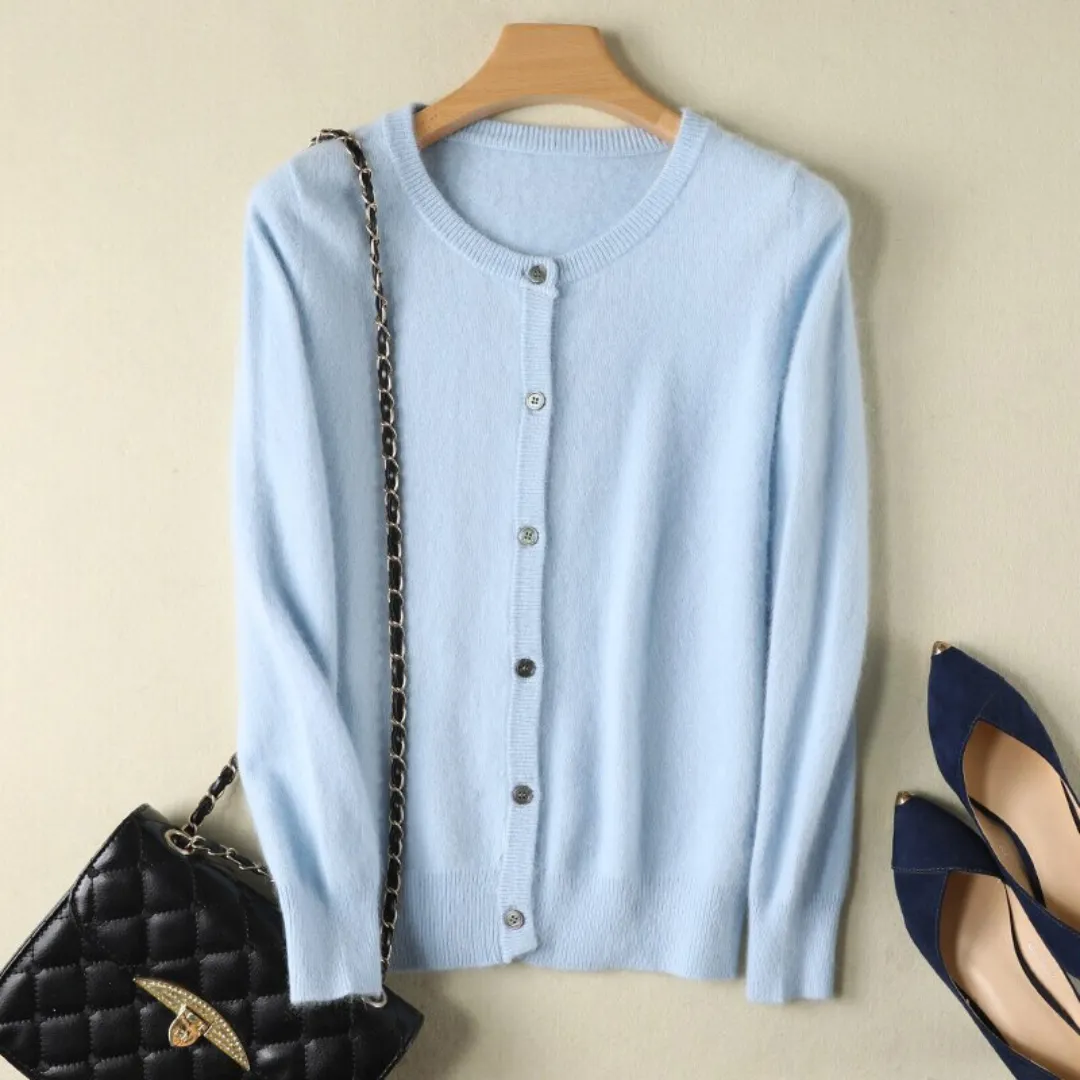 Cardigan Clássico com Gola Redonda em Cashmere -  Day By Day