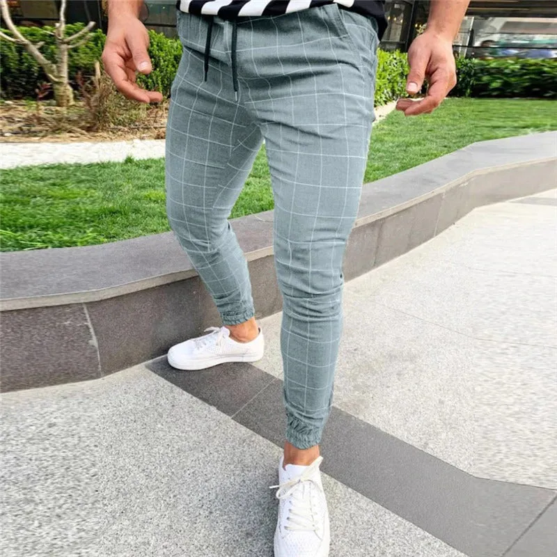 Chinos Plaid Straight Trousers