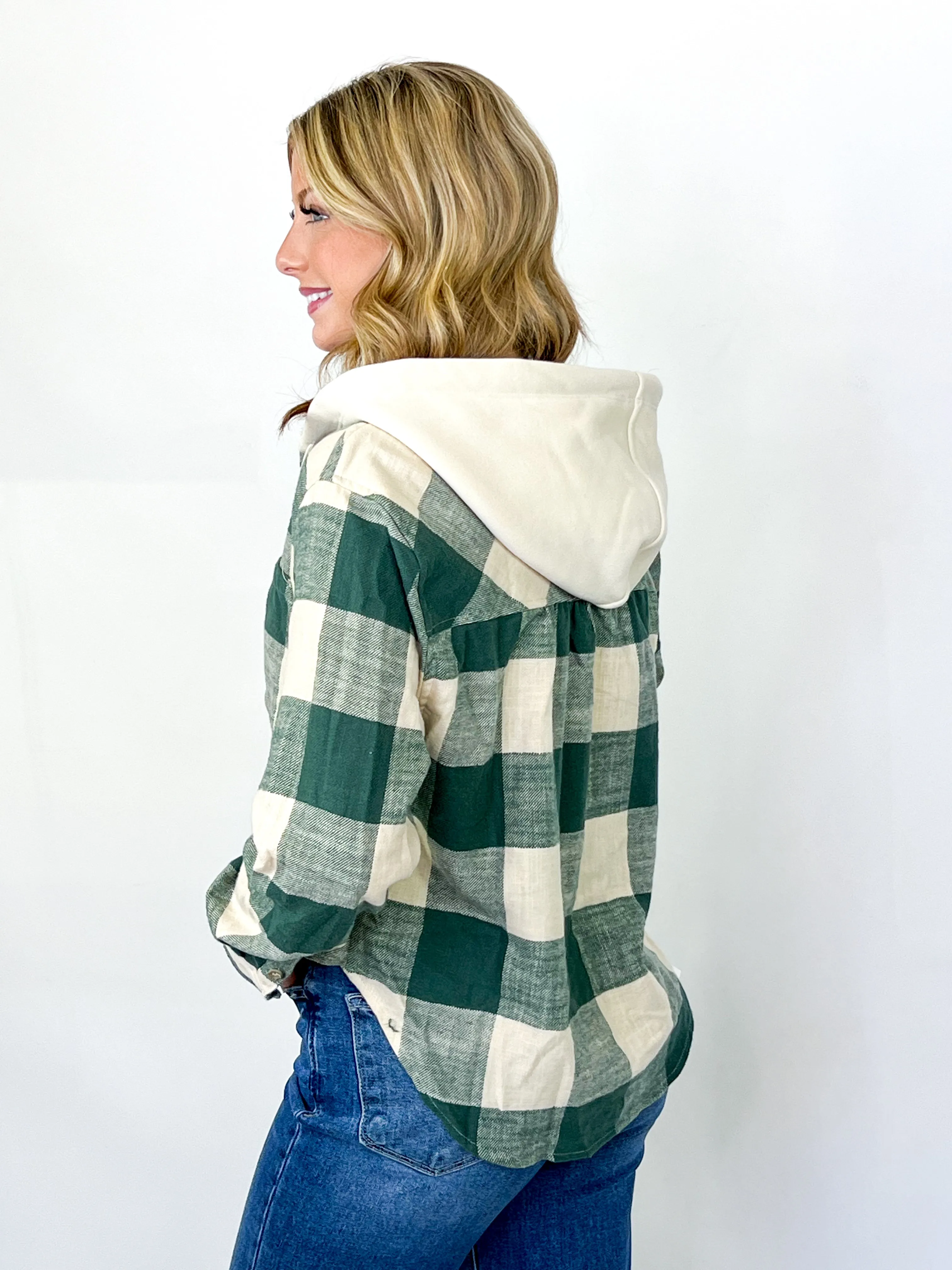 Christine - Checkered Hooded Shacket (Hunter Green)