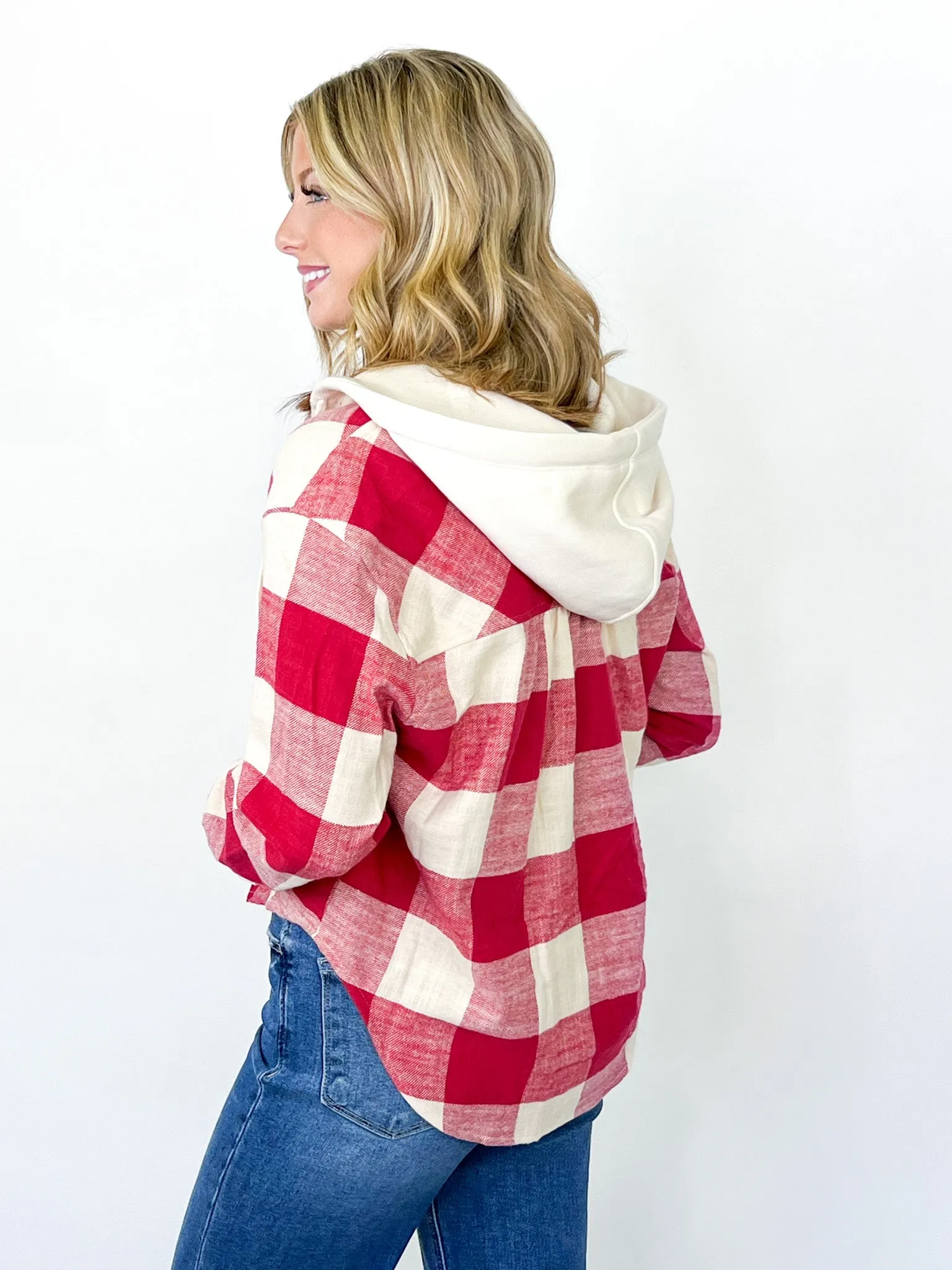 Christine - Checkered Hooded Shacket (Red)
