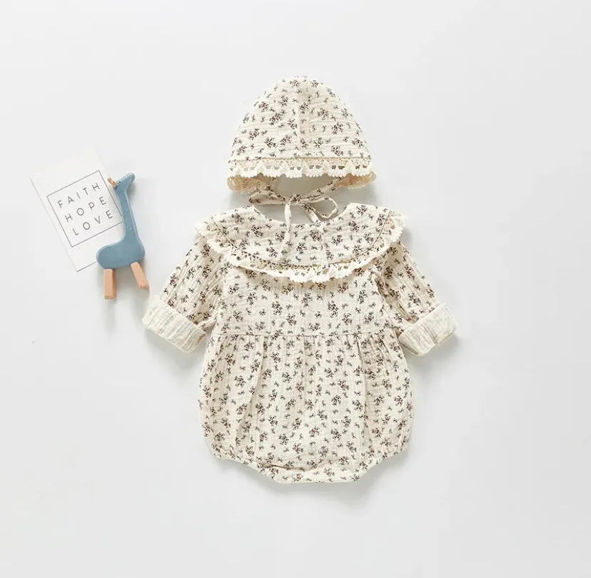 Collared Romper   Bonnet