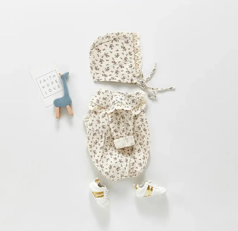 Collared Romper   Bonnet