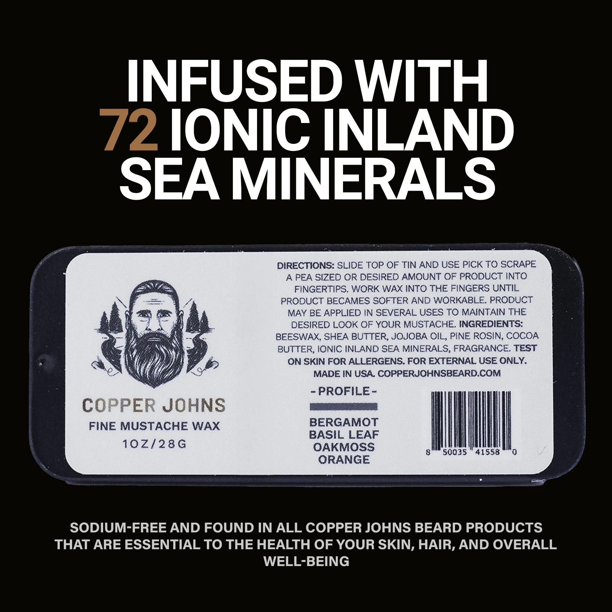 Copper Johns Mustache Wax | Promotes Clean & Well-Kept Mustache | Strong All-Day Hold | Beeswax, Jojoba Oil & Sea Minerals | On The Rocks | 1oz