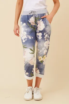 COTTON JERSEY WAIST JOGGER DARK DENIM FLORAL