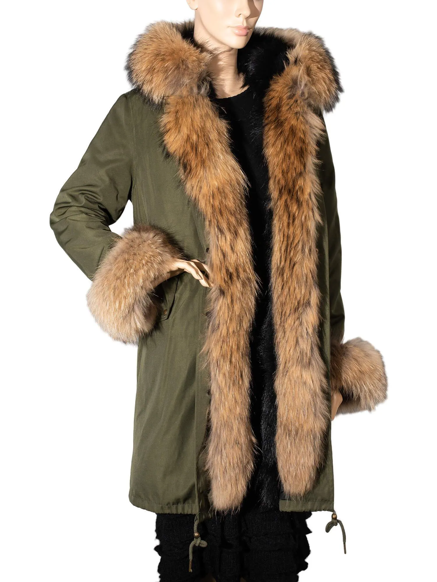 Custom Fox Fur Lined Coat Green