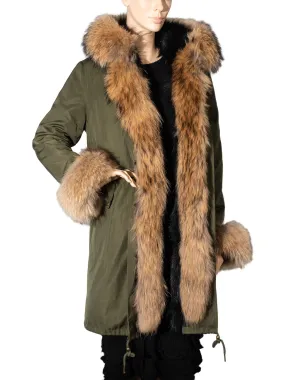 Custom Fox Fur Lined Coat Green