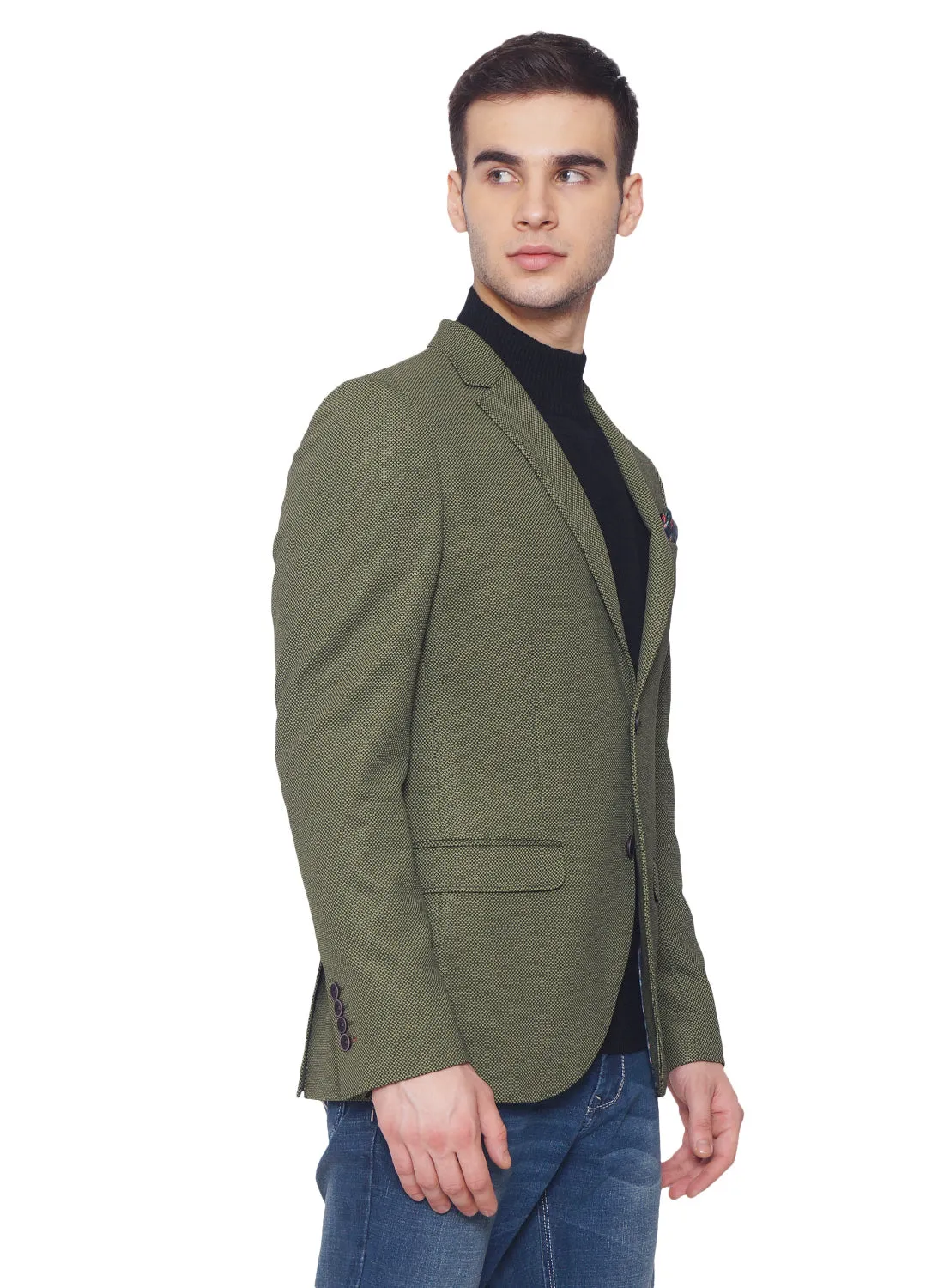 Dark Green Knit Notch Collar Jacket