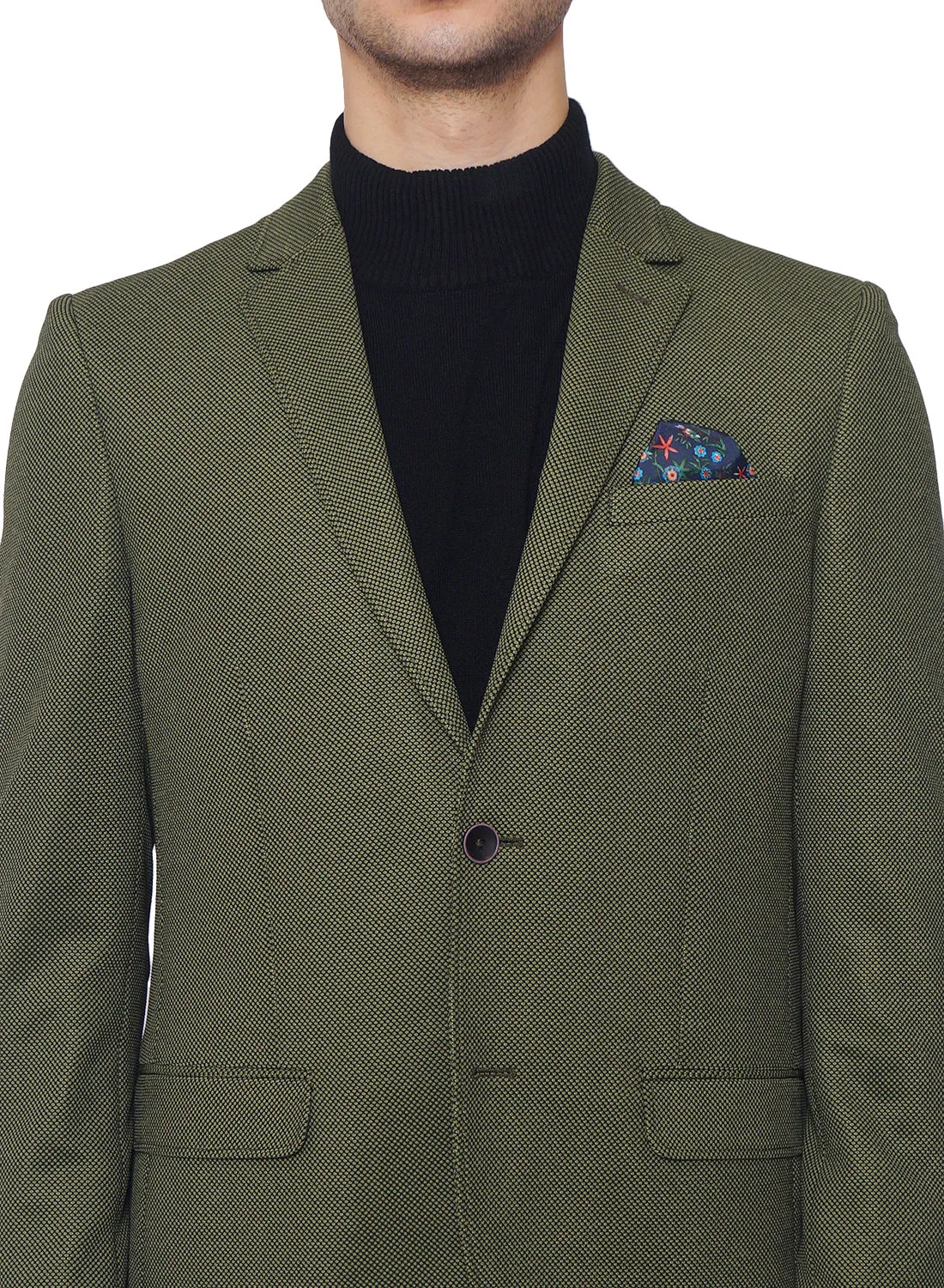 Dark Green Knit Notch Collar Jacket
