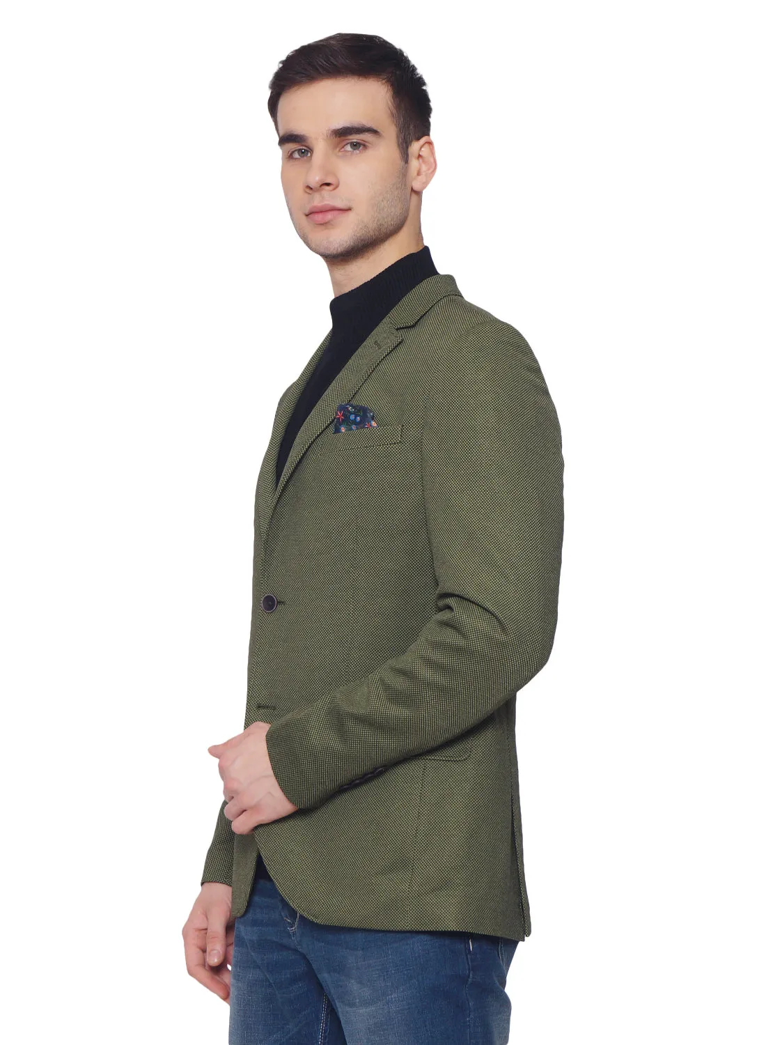 Dark Green Knit Notch Collar Jacket