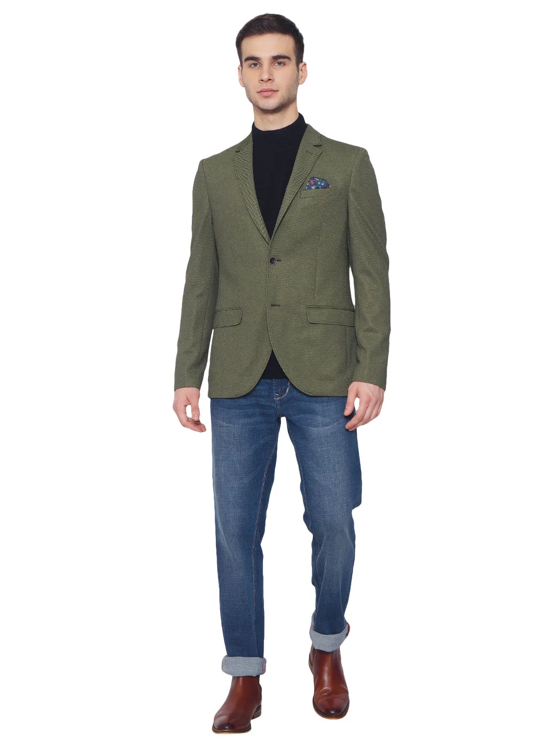 Dark Green Knit Notch Collar Jacket