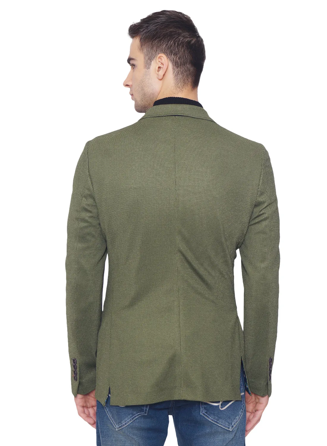 Dark Green Knit Notch Collar Jacket