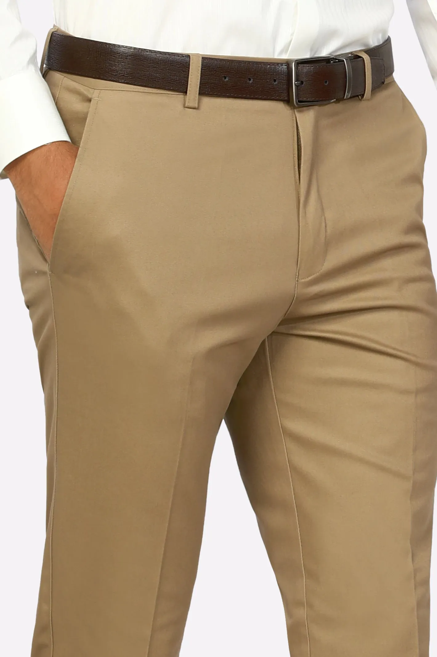 Dark Khaki Cotton Regular Fit Trouser