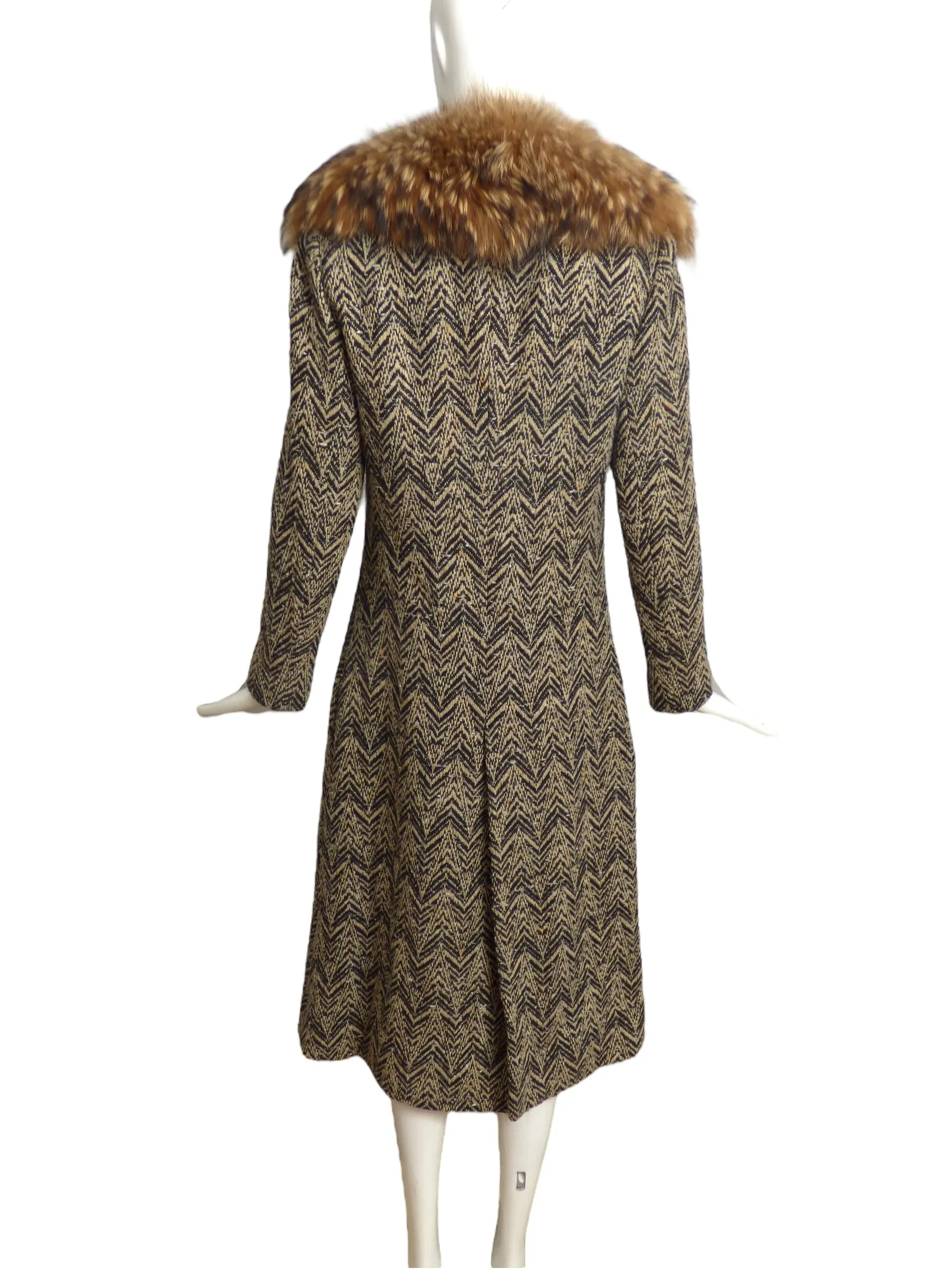 DONALD BROOKS- 1970s Wool Tweed & Fur Coat, Size 6