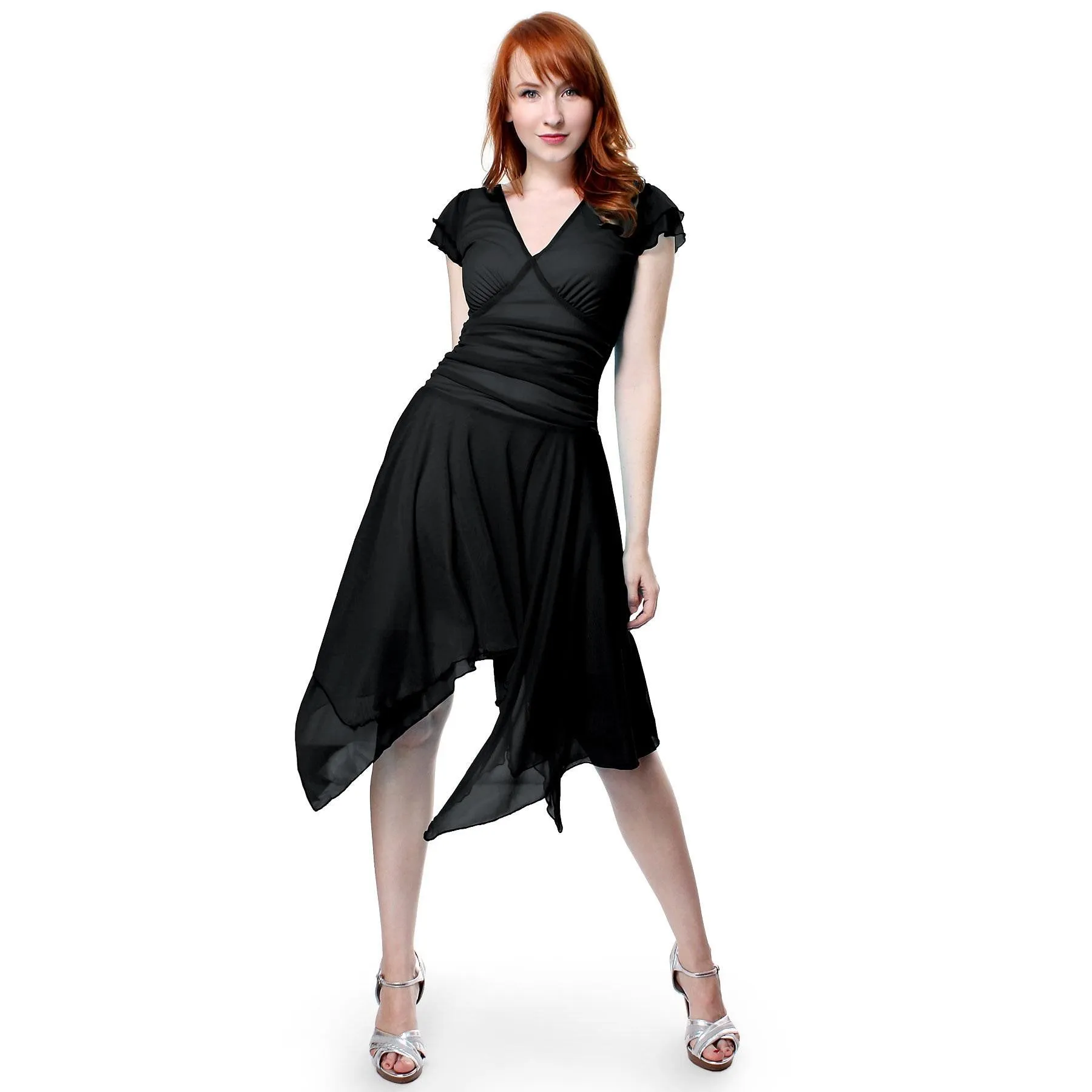 Evanese Women's double layered asymmetrical handkerchief skirt cocktail dress