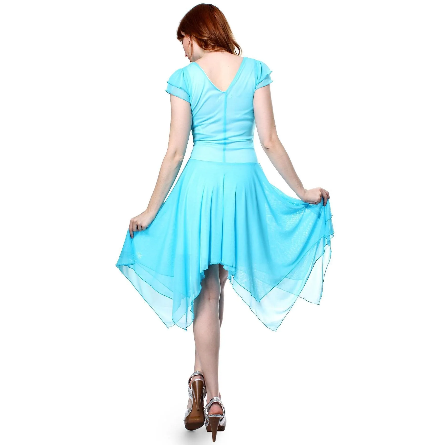Evanese Women's double layered asymmetrical handkerchief skirt cocktail dress