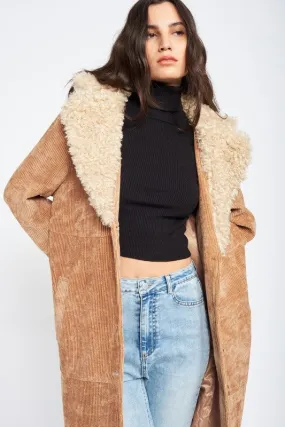 Faux Shearling Trim Corduroy Coat