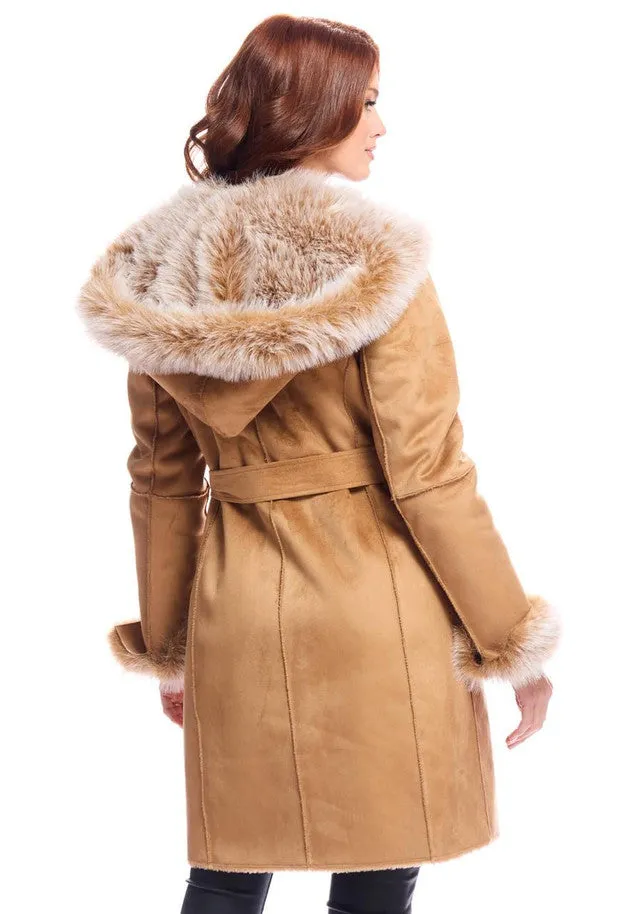 Faux Suede Sundown Belted Coat - Toffee
