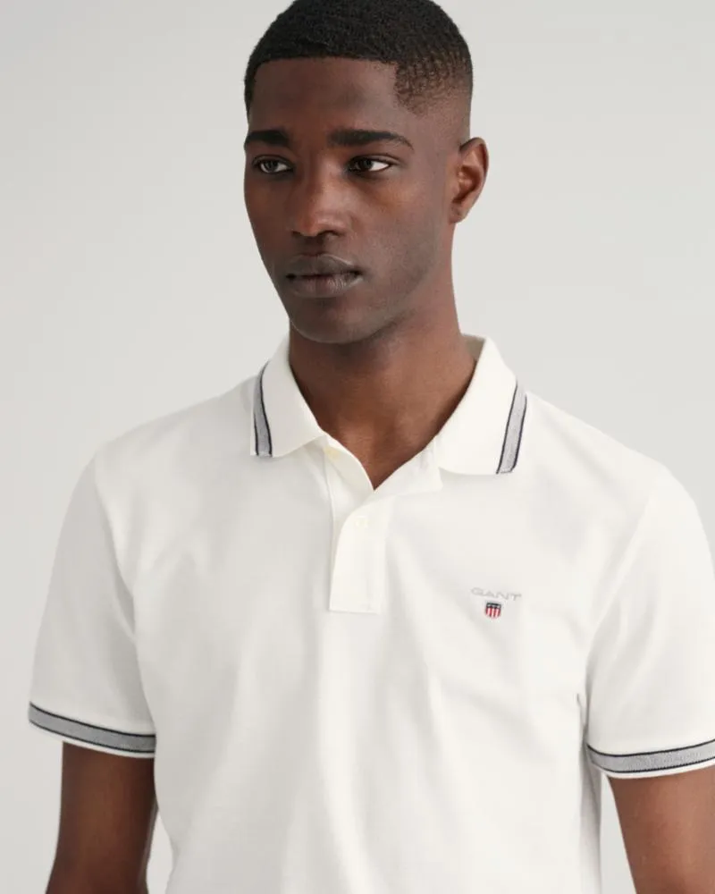 Gant Apparel Mens HERRINGBONE TIPPING PIQUE 113/EGGSHELL