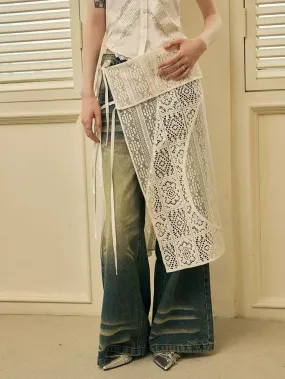 Geometric Splicing Layered Hollow Apron Skirt