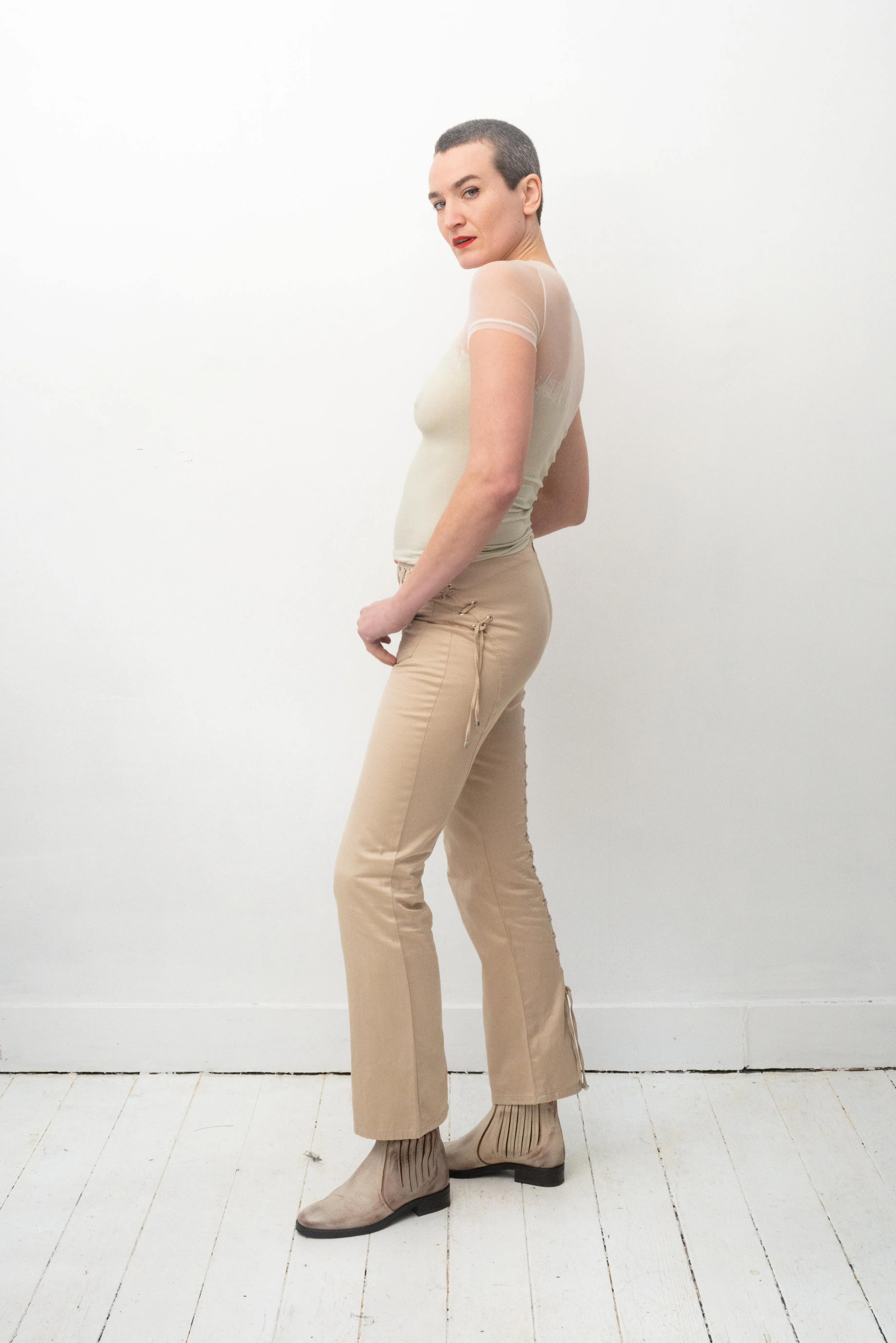 Gianfranco Ferre 90's beige laced up trousers