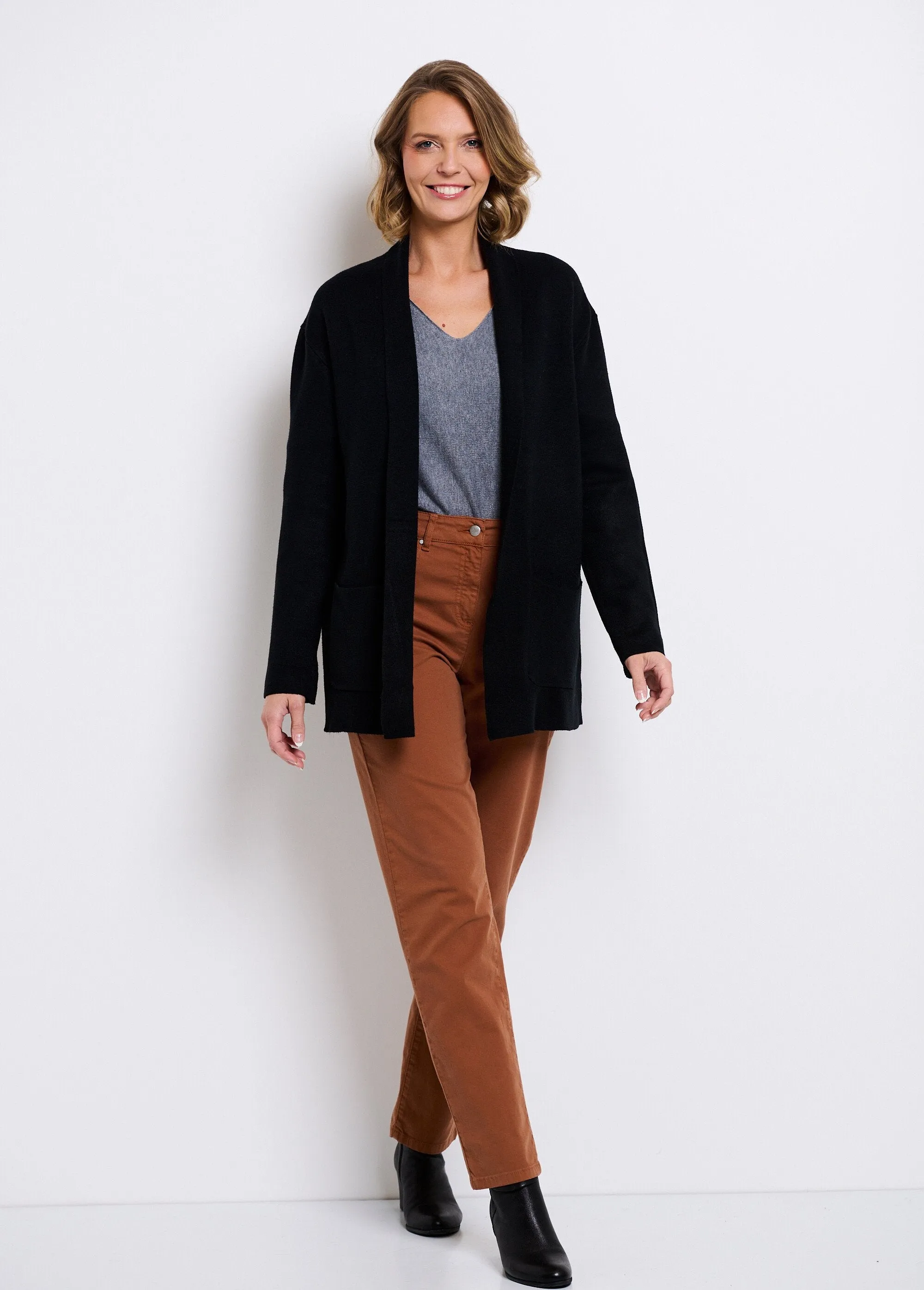Gilet long maille épaisse col chale