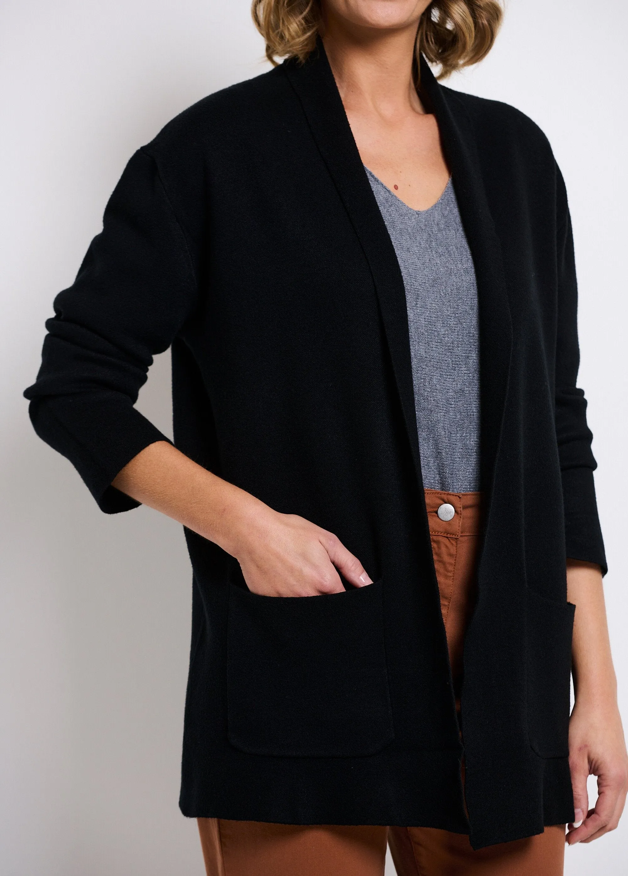 Gilet long maille épaisse col chale