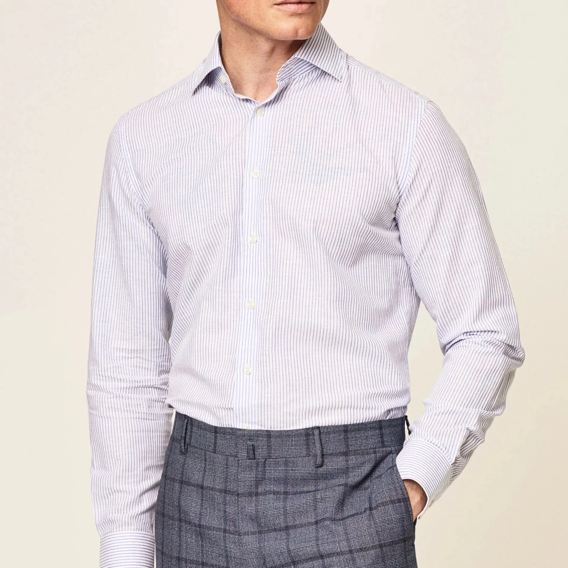 Hackett Cotton Linen Bengal Striped Shirt in White