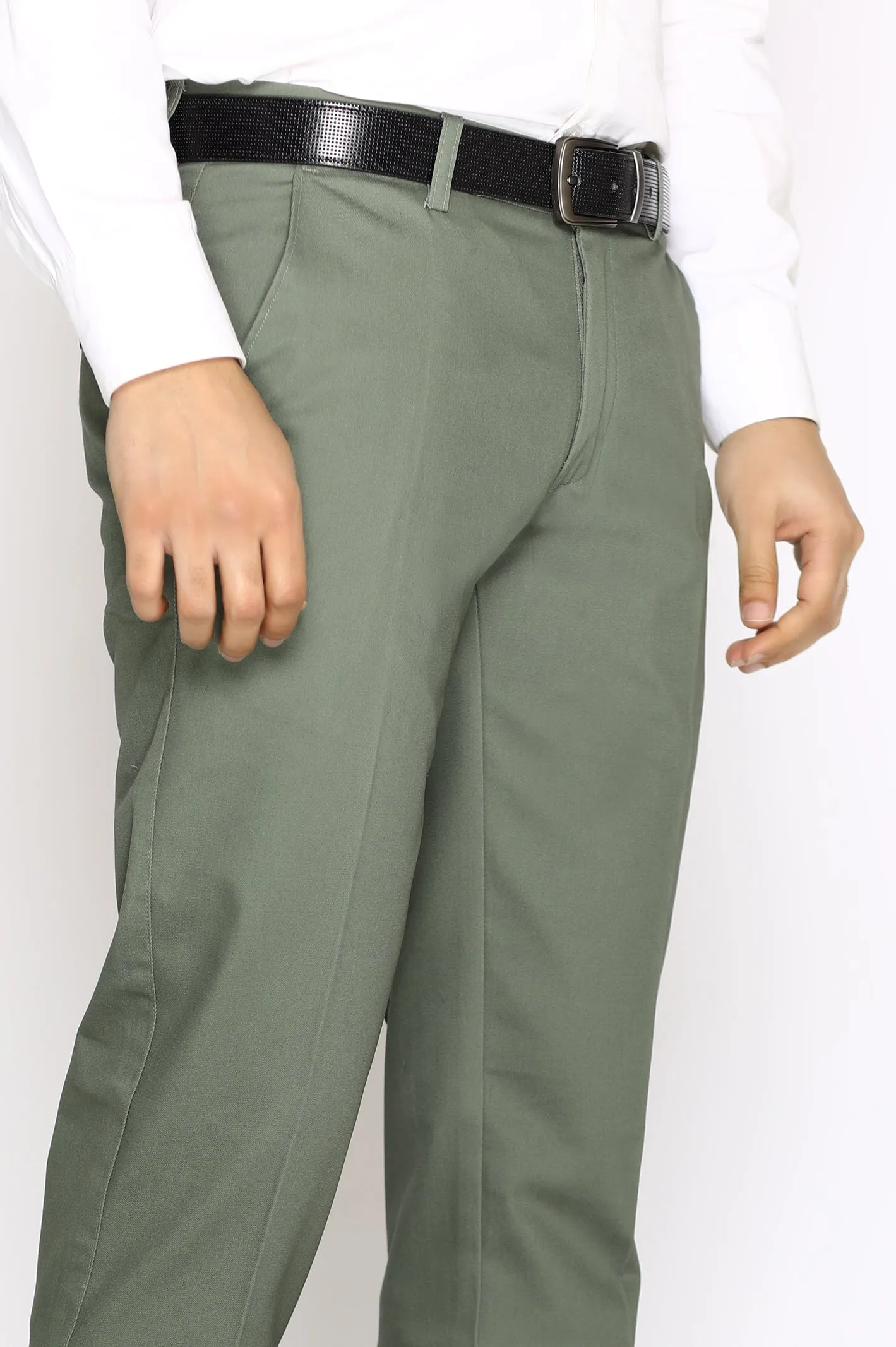 Heather Green Cotton Smart Fit Trouser