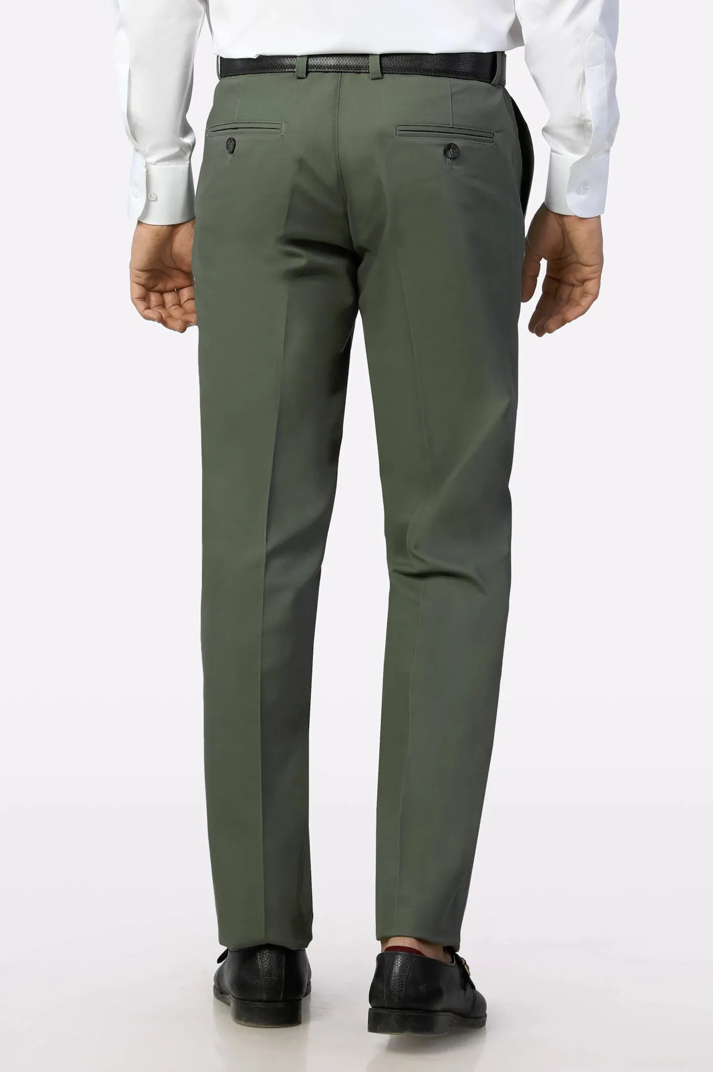 Heather Green Regular Fit Cotton Trouser