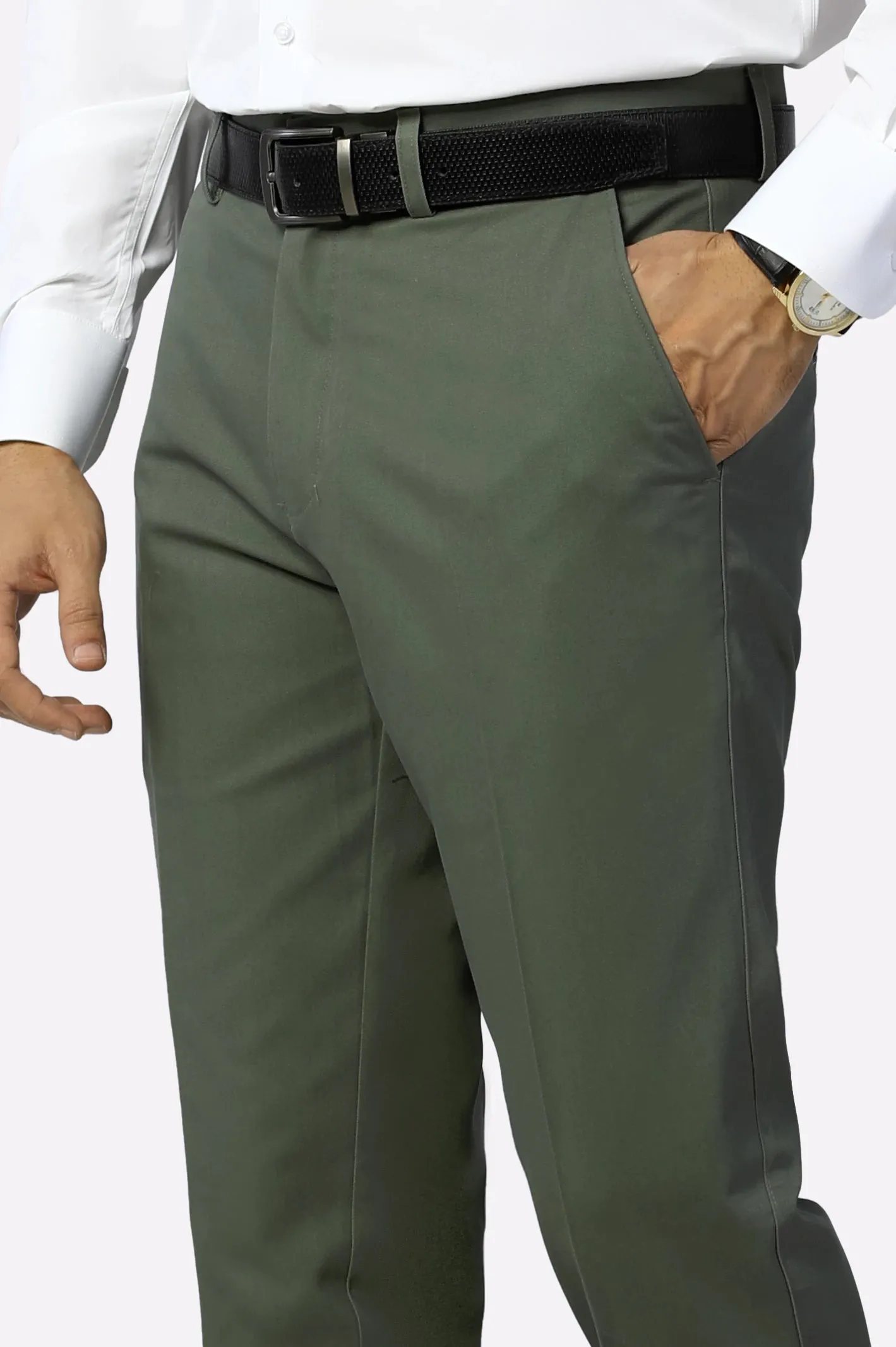 Heather Green Regular Fit Cotton Trouser