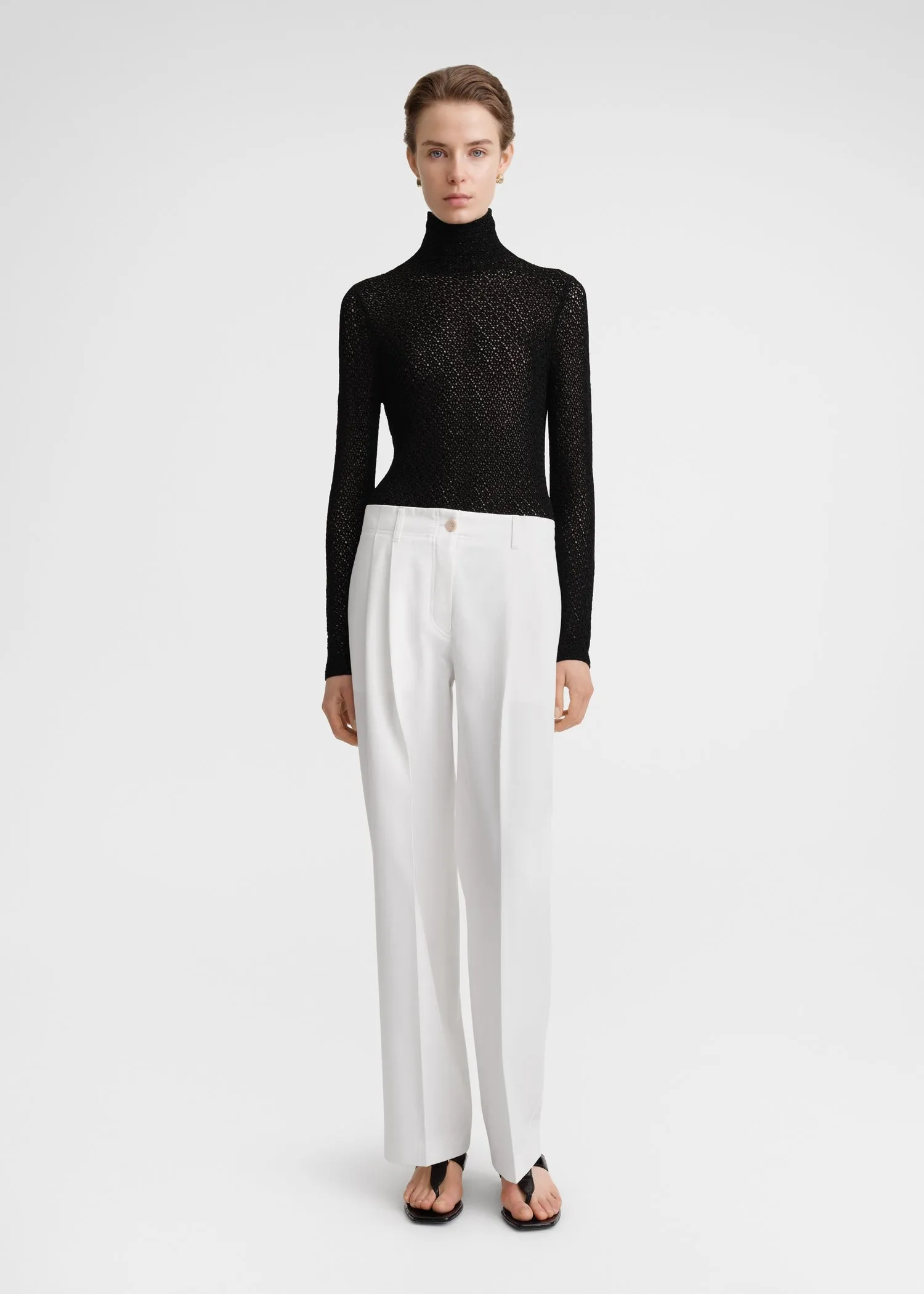 High-neck crochet top black
