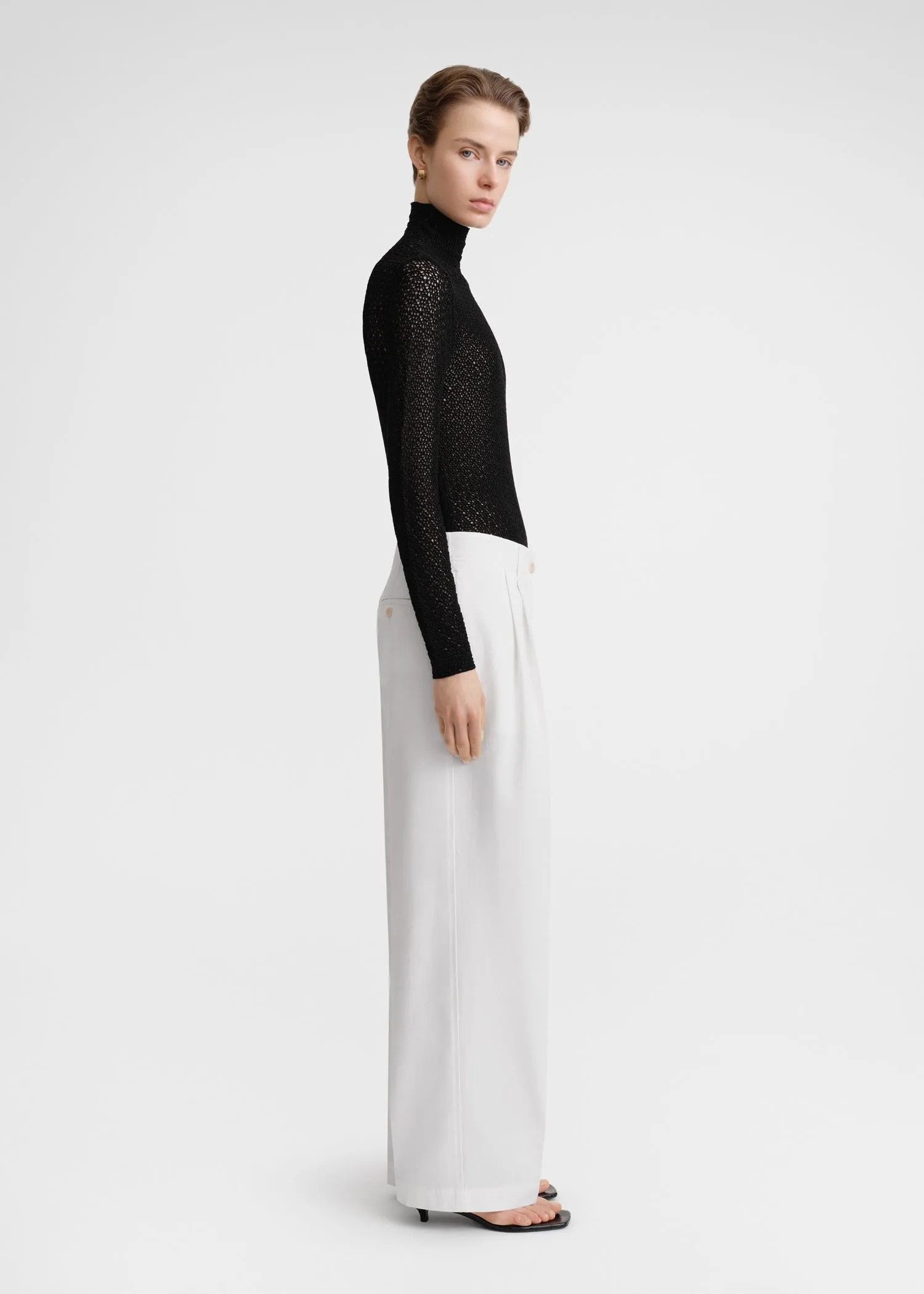 High-neck crochet top black