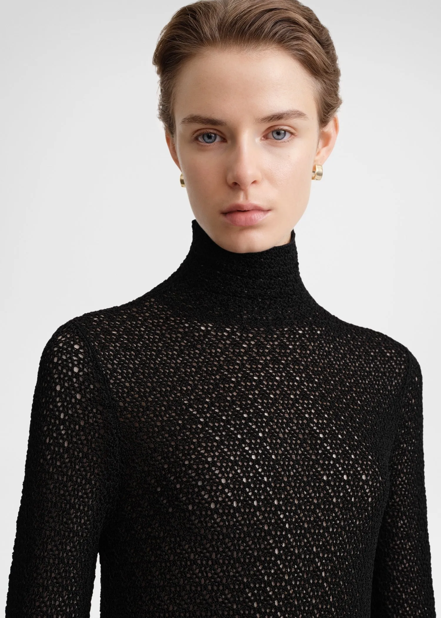 High-neck crochet top black