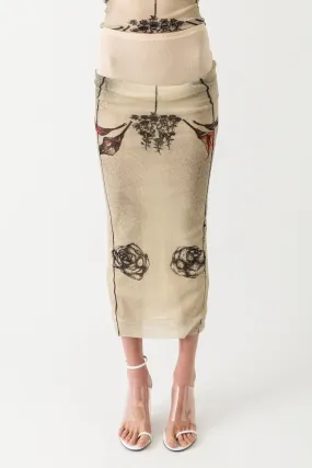 Jean Paul Gaultier Tattoo Rose and Bird Double Layer Skirt