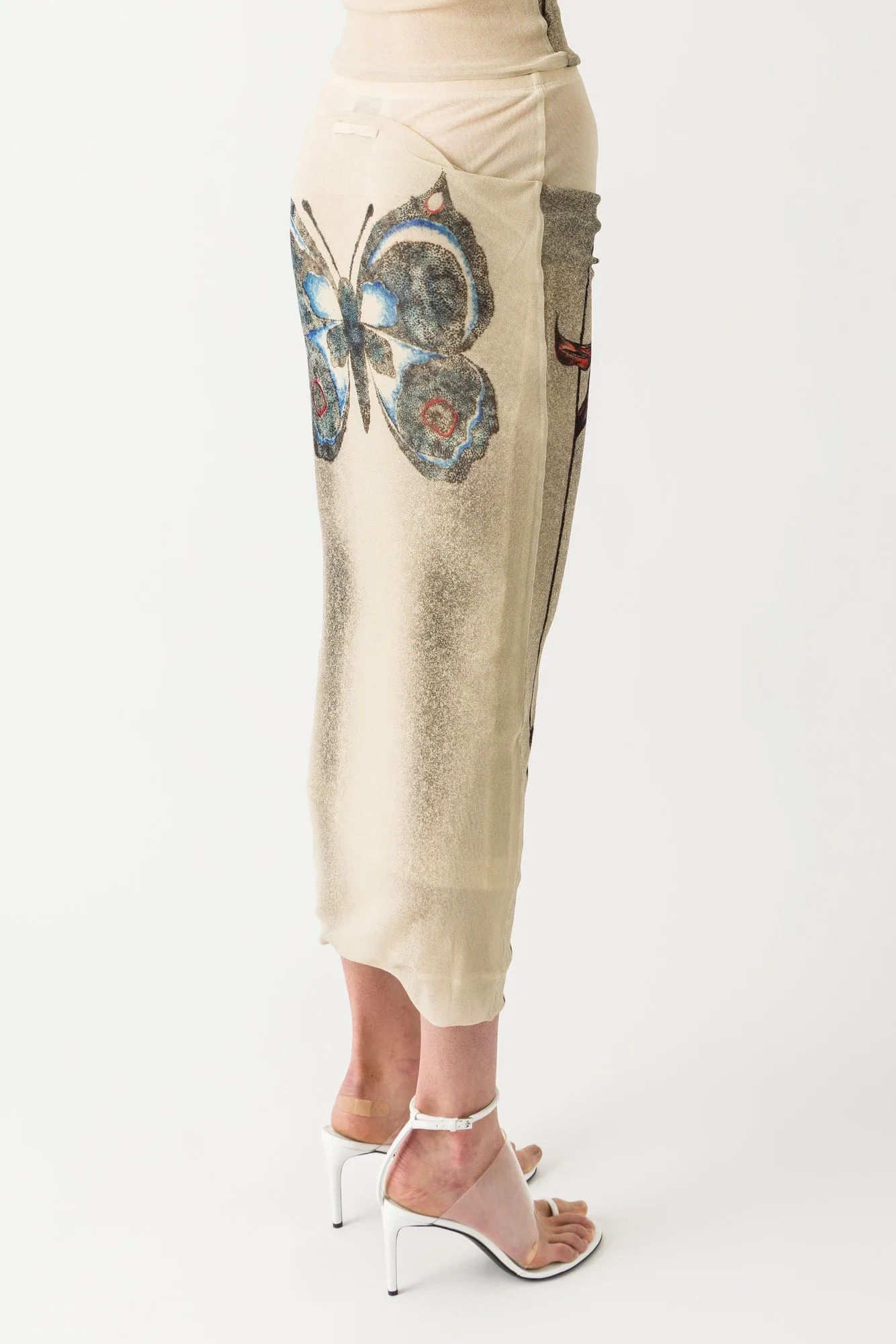 Jean Paul Gaultier Tattoo Rose and Bird Double Layer Skirt