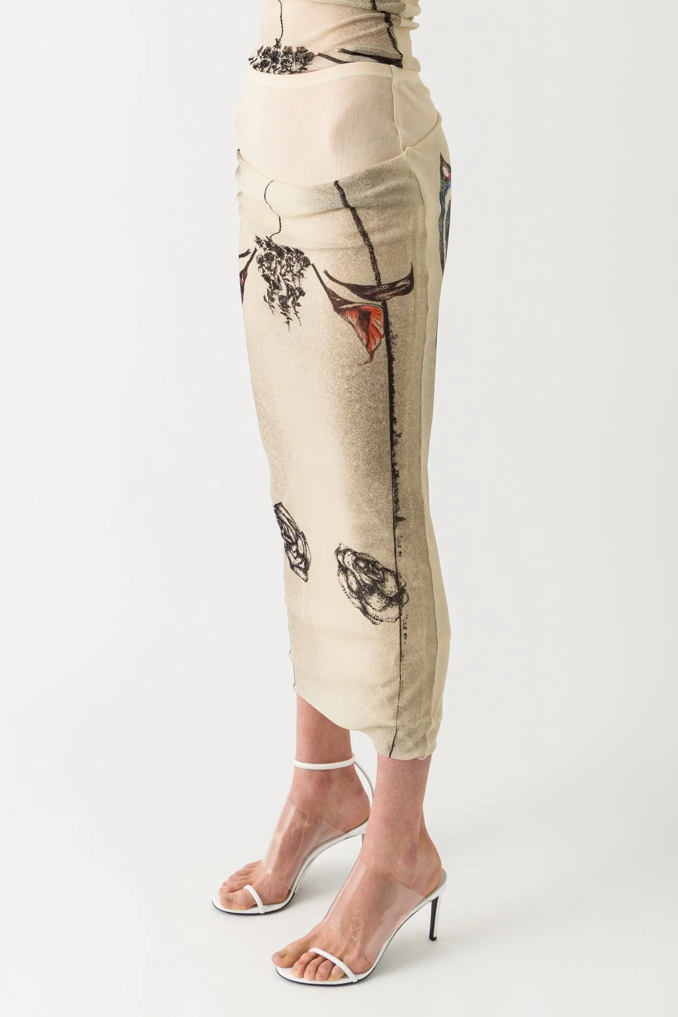 Jean Paul Gaultier Tattoo Rose and Bird Double Layer Skirt