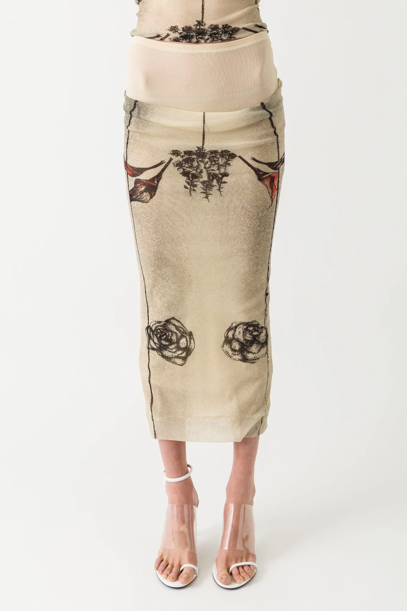 Jean Paul Gaultier Tattoo Rose and Bird Double Layer Skirt