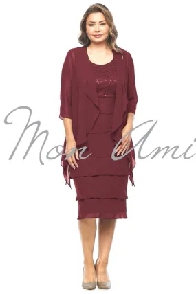 Jesse Harper Layered Dress & Jacket in Dark Claret JH0458