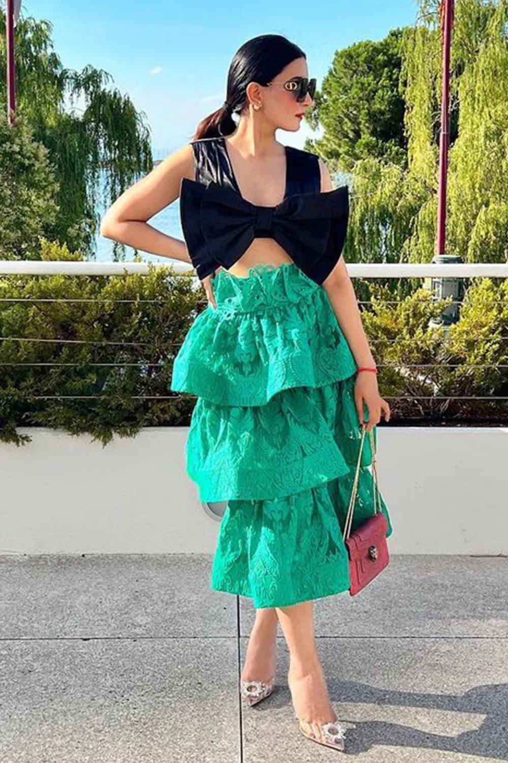 Kanishka Ahuja In Our Black Bow Crop Top & Skirt Set