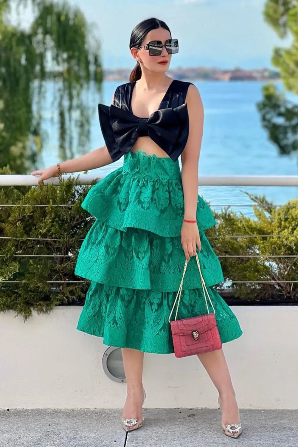 Kanishka Ahuja In Our Black Bow Crop Top & Skirt Set