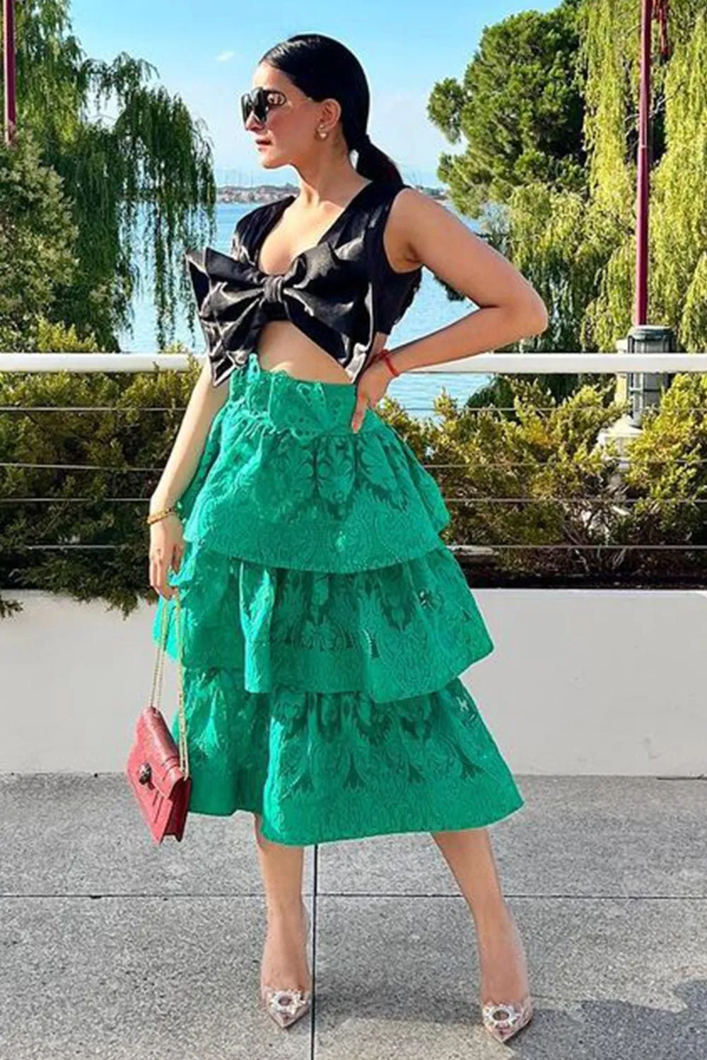 Kanishka Ahuja In Our Black Bow Crop Top & Skirt Set
