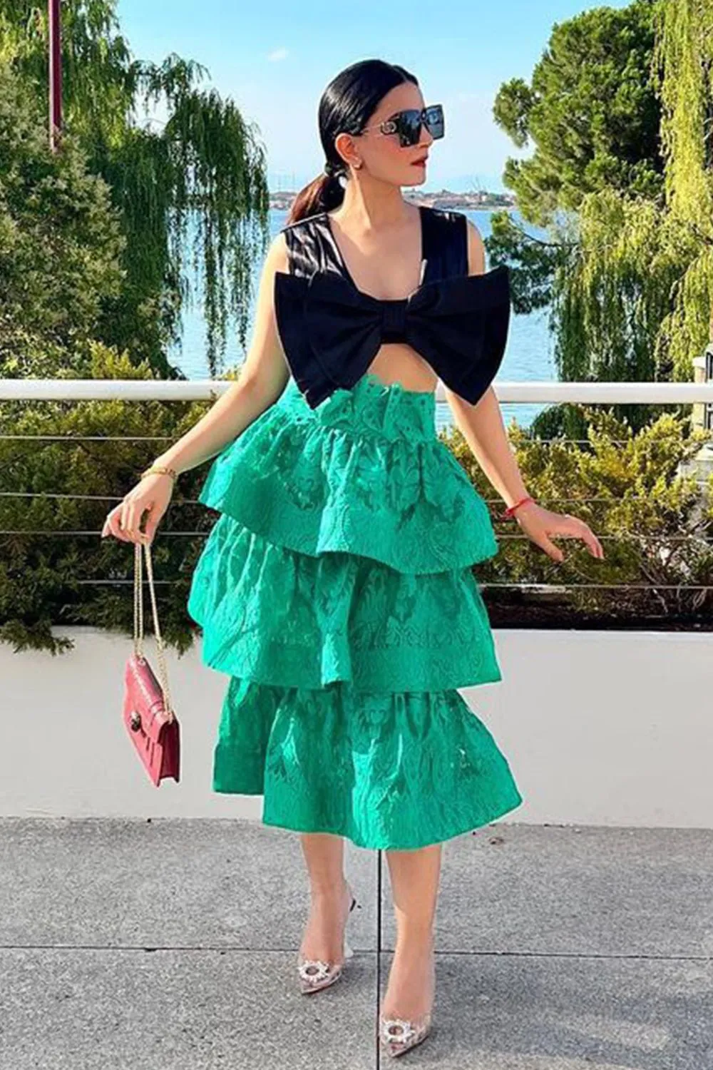 Kanishka Ahuja In Our Black Bow Crop Top & Skirt Set